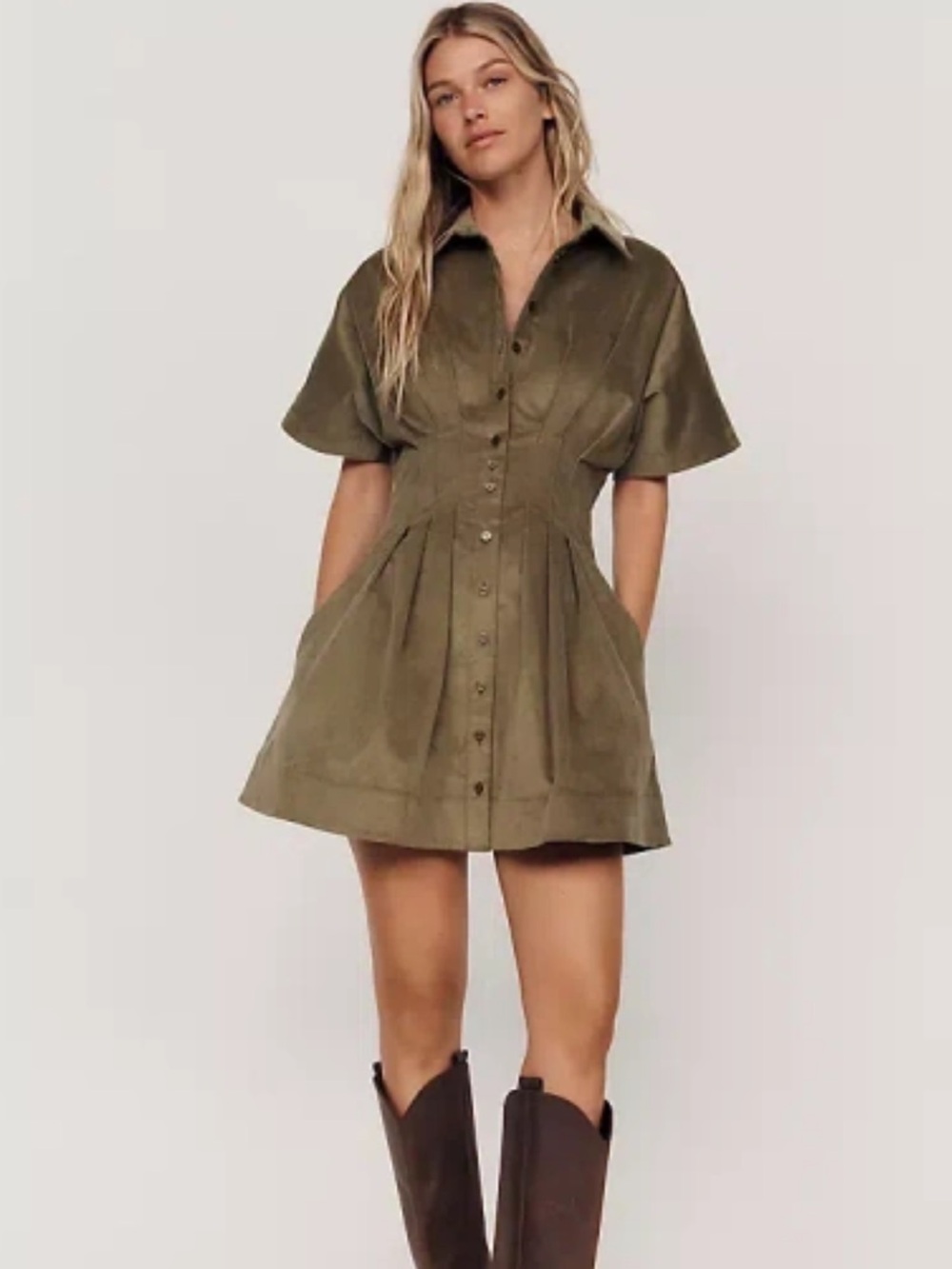 Anthropologie Olive Suede Shirt Dress